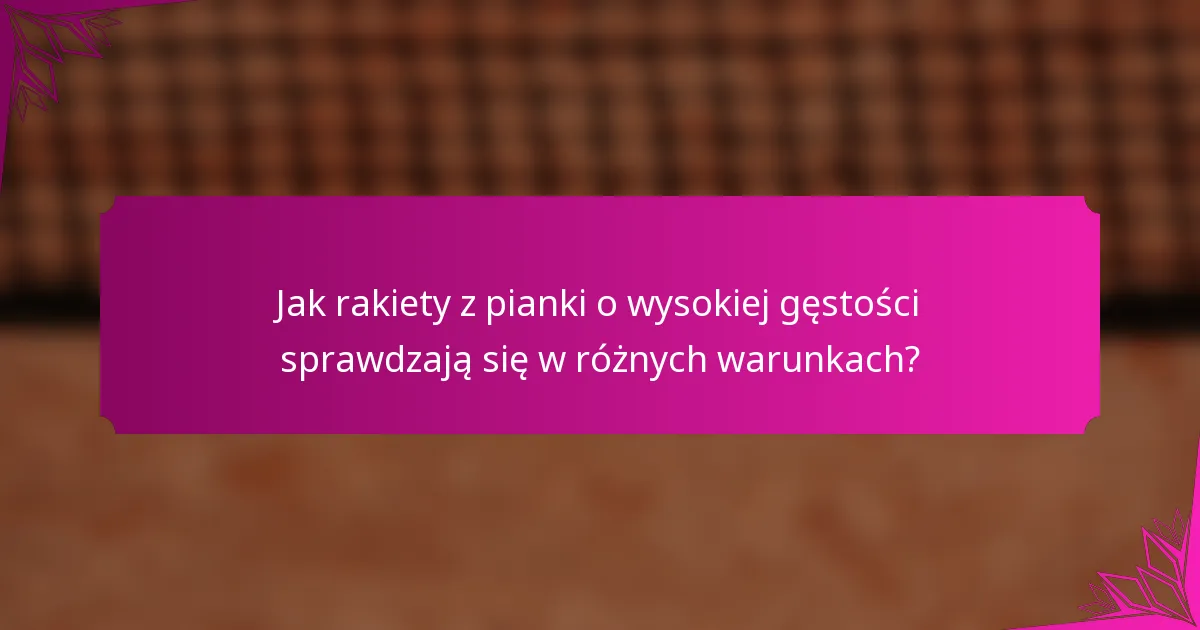 Jak rakiety z pianki o wysokiej gęstości sprawdzają się w różnych warunkach?